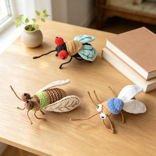 Crochet Bug, Handmade Amigurumi Insect Decor,  Fly Mosquito Cicada Plush, Funny Desk Decor