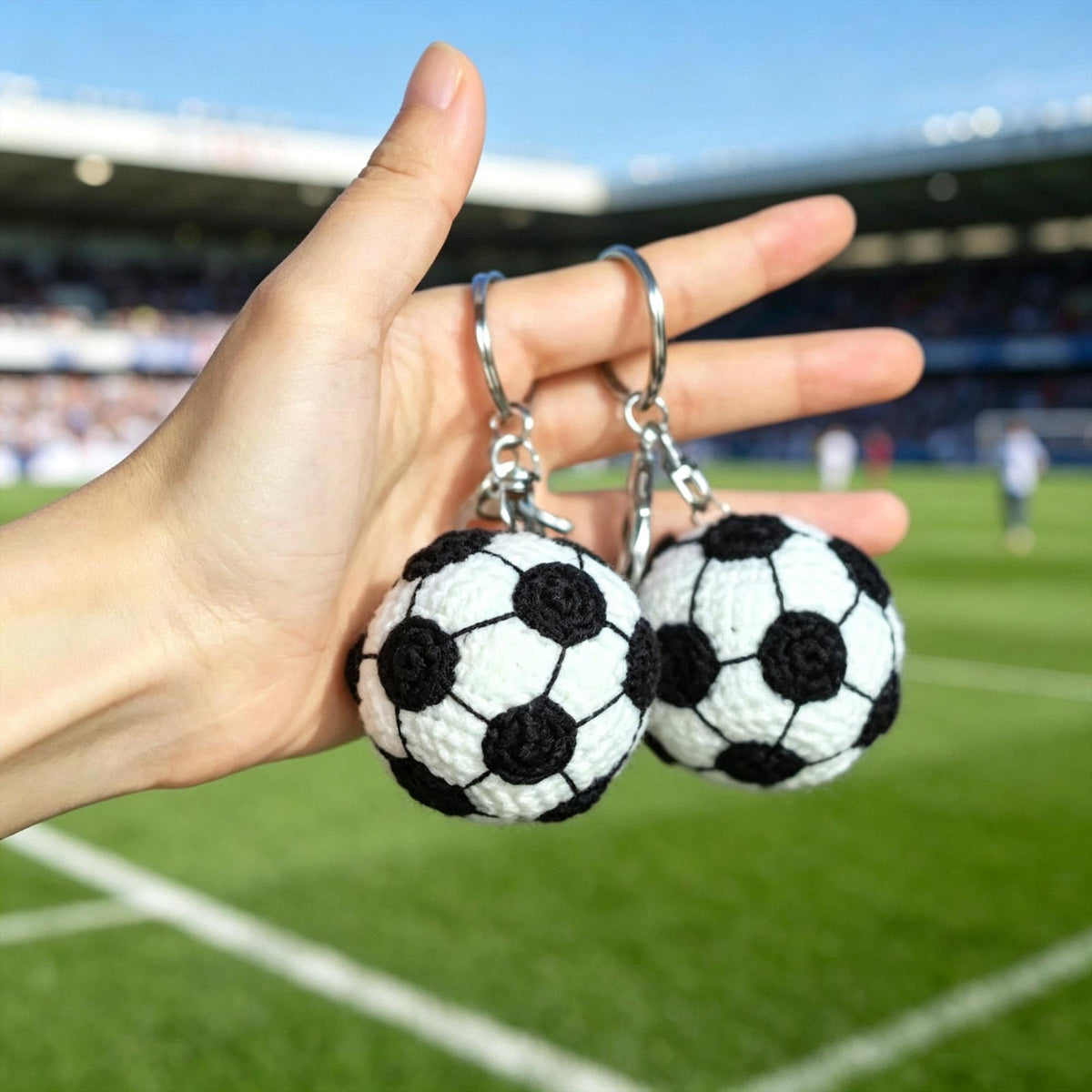 Handmade Crochet Football Keychain - Amigurumi Soccer Ball Keyring -  Gift for Soccer Fans