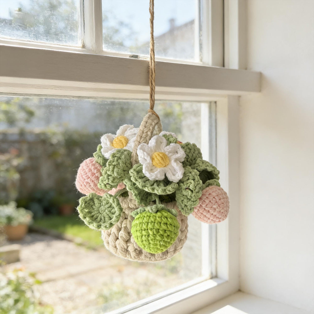 Crochet Strawberry Flower Basket | Handmade Amigurumi Decor | Kawaii Desk Decor | housewarming gift