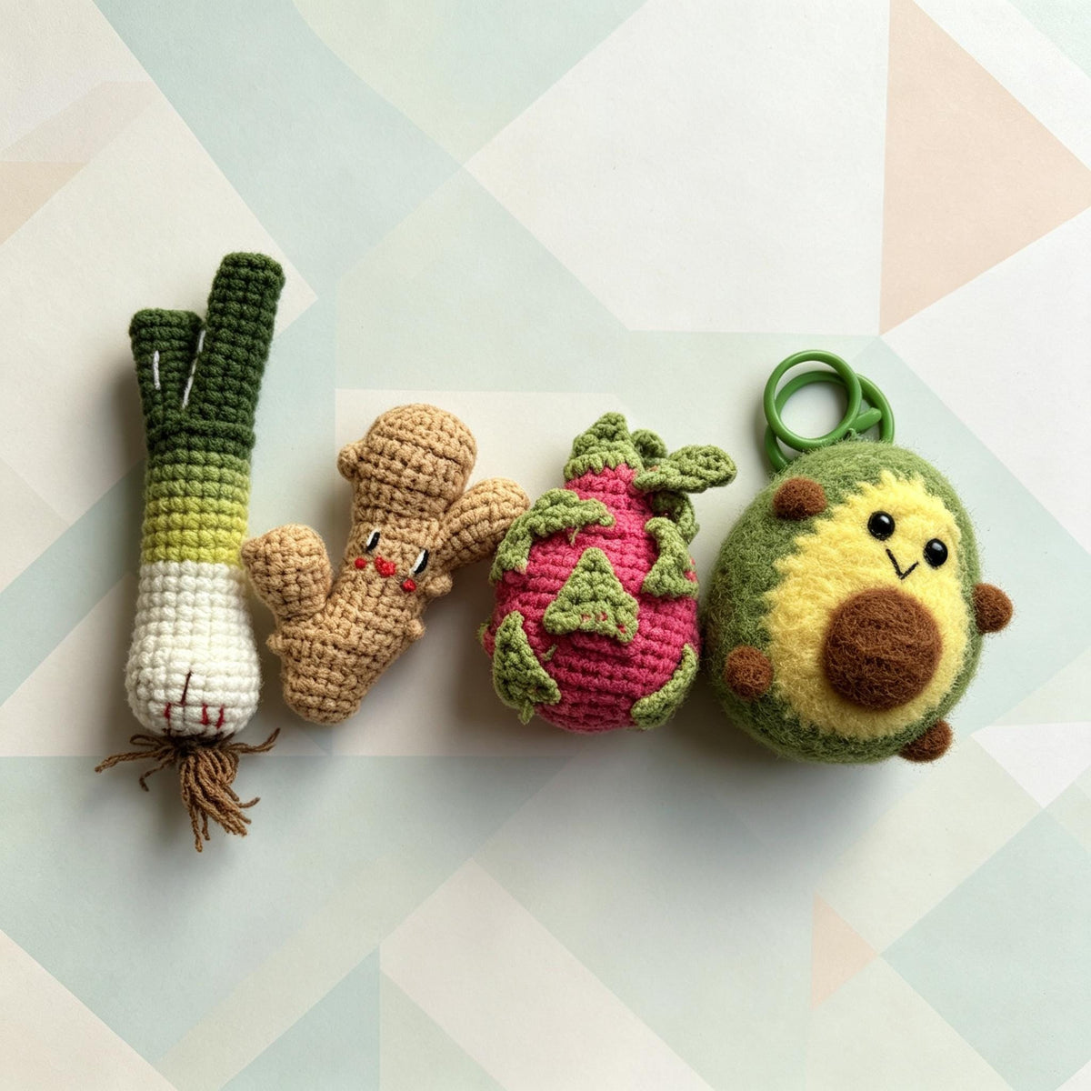 Crochet Fruit Vegetable Bag Charm Handmade Plush Keychain Gift