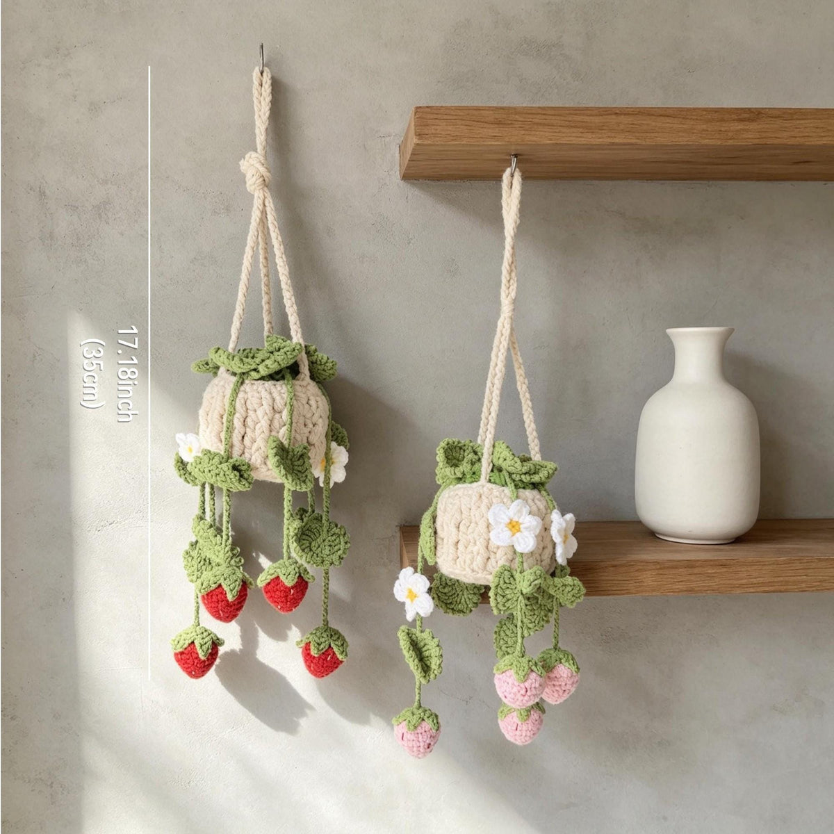 Crochet Strawberry Hanging Basket, Amigurumi Plant Decor, Cottage Garden Wall Hanging