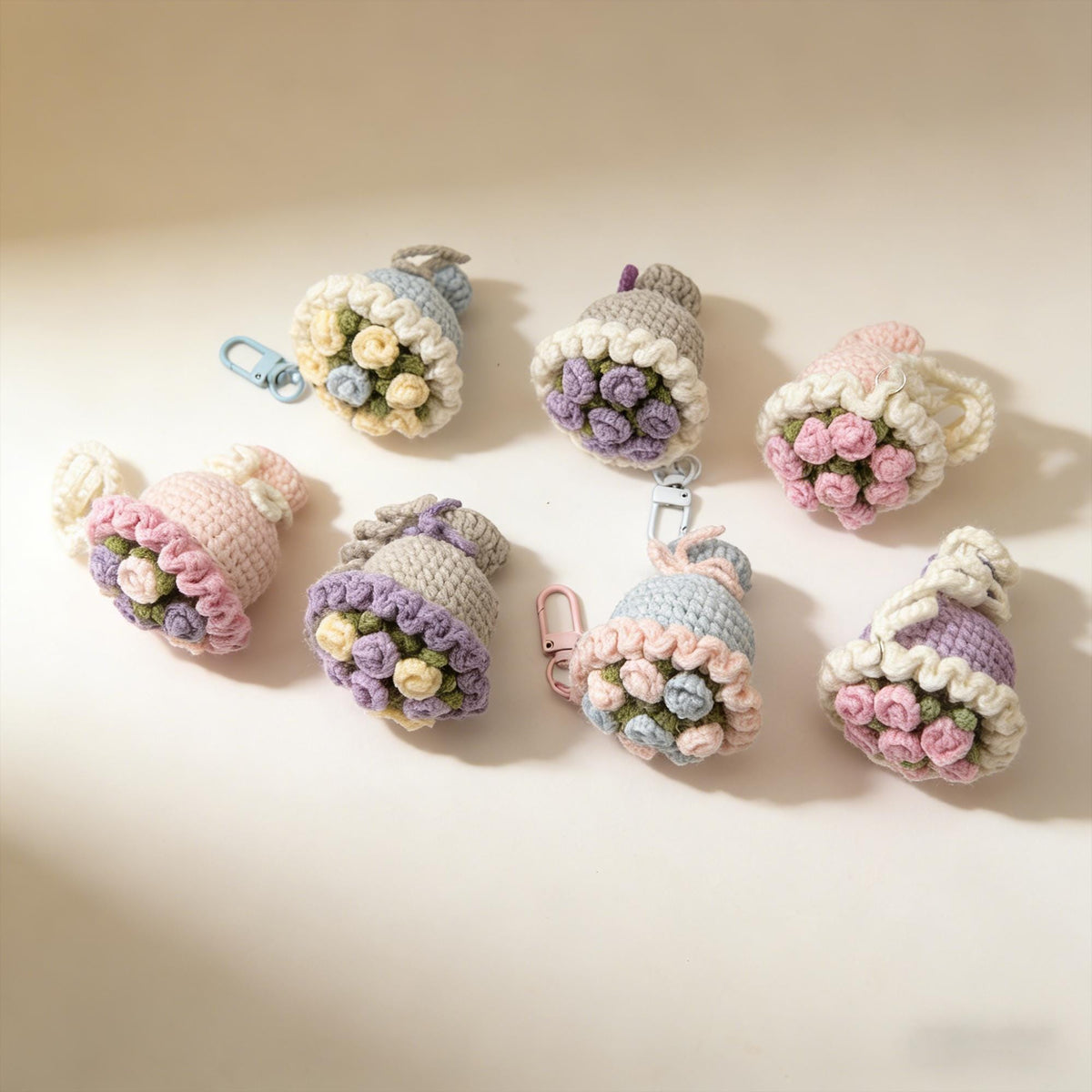 Crochet Flower Bouquet Keychain, Handmade Floral Bag Charm, Crochet Flowers, Gift for Her