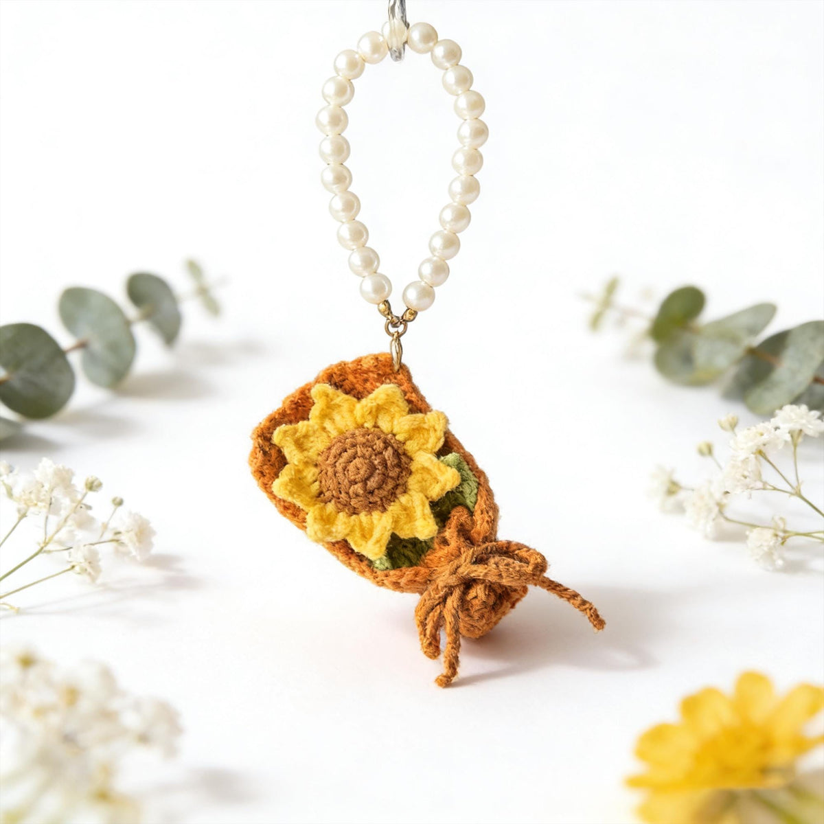 Handmade Crochet Sunflower Bag Charm, Sunflower Keychain, Amigurumi Flower Pendant, Gift for Her
