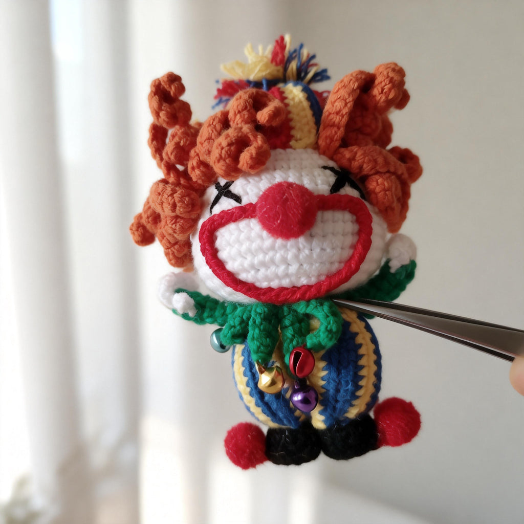 Handmade Crochet Clown Keychain |  Amigurumi Bag Charm | Colorful Funny Doll Gift