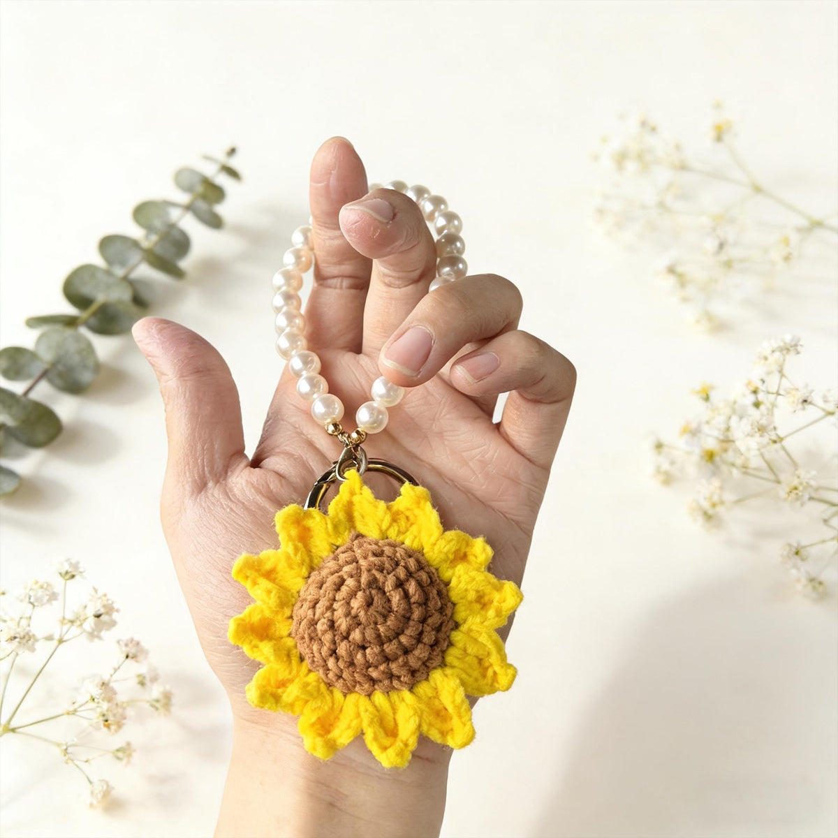 Handmade Crochet Sunflower Bag Charm, Sunflower Keychain, Amigurumi Flower Pendant, Gift for Her