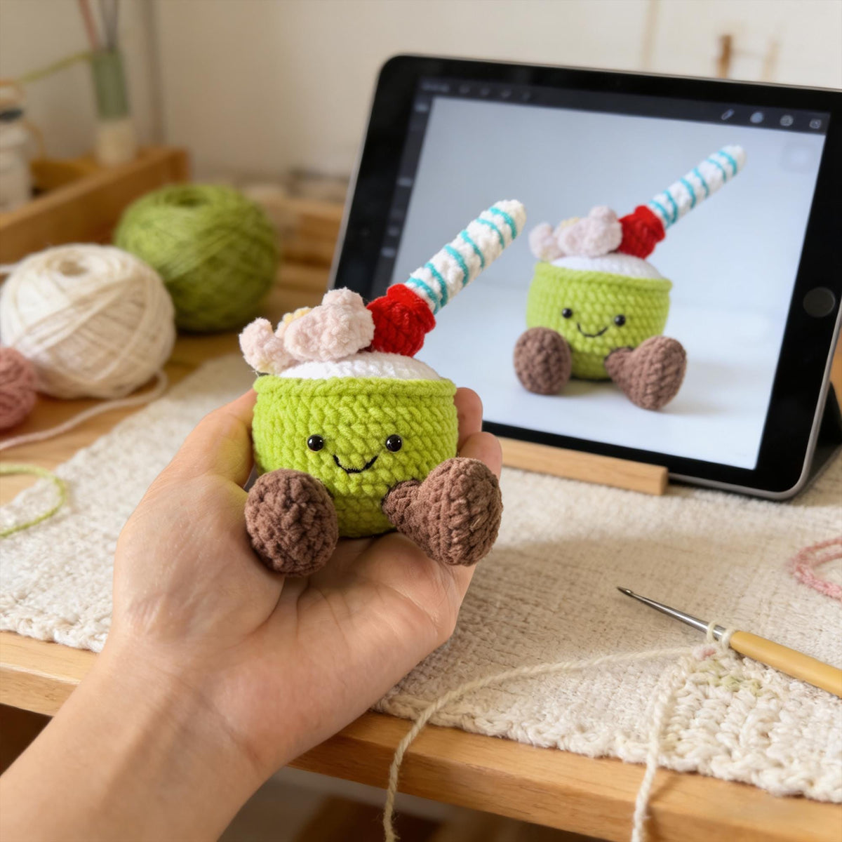 Crochet Tropical Drink Plush, Handmade Amigurumi Summer Dessert Doll, Desk Decor Gift