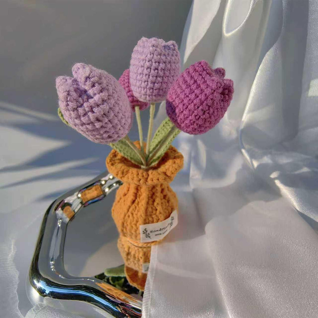 Handmade Crochet Tulip Bouquet | Amigurumi Flower Decor | Knitted Tulips|  Desk Ornament | Gift for Her