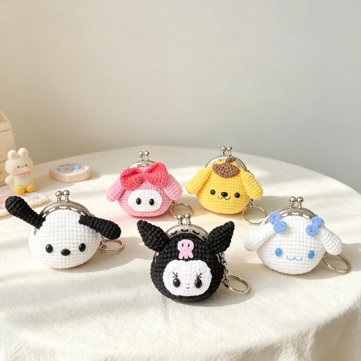 Mini Crochet Coin Purse Keychain, Handmade Kawaii Kiss Lock Pouch, Bag Charm