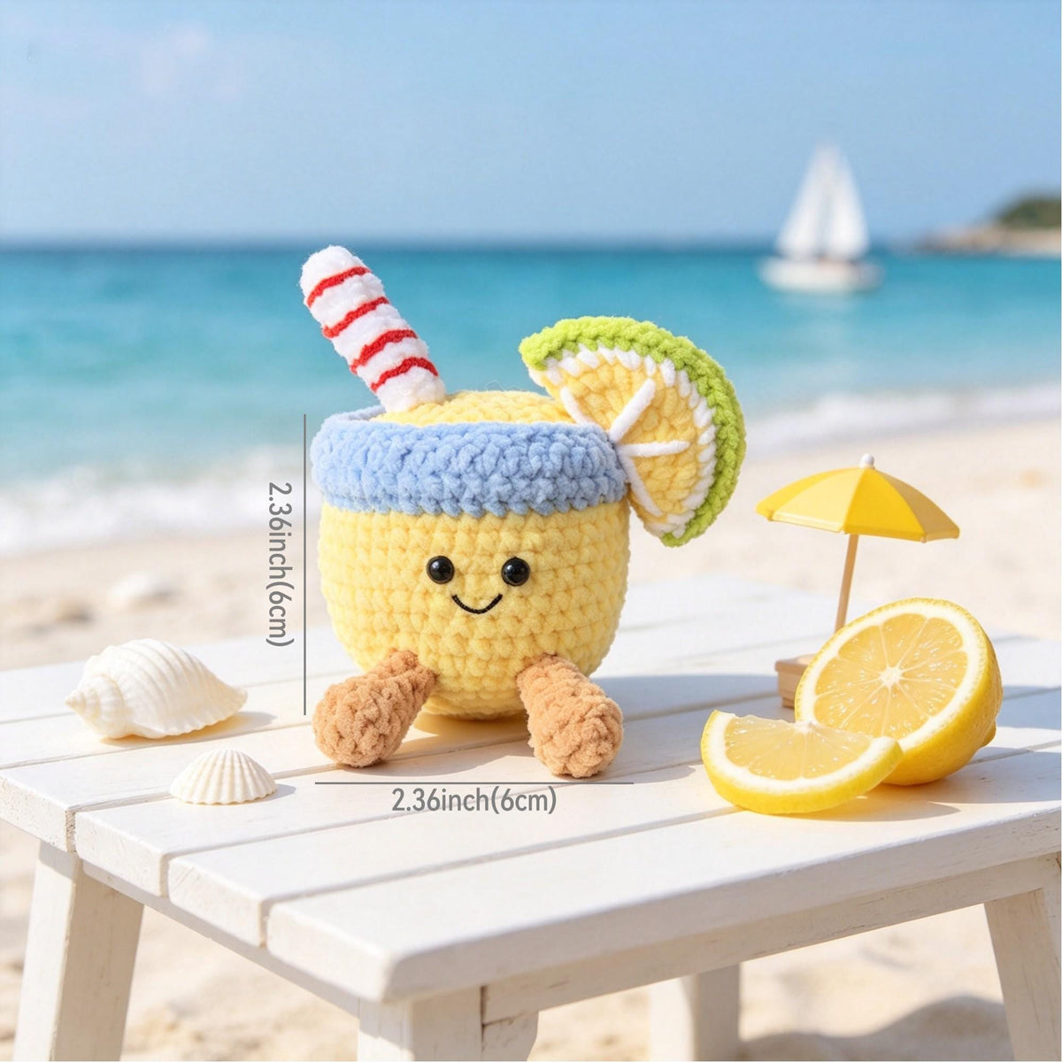 Crochet Summer Drink Plush, Handmade Coconut & Lemon Amigurumi, Cute Tropical Decor, Kawaii Desk Companion, Summer Gift