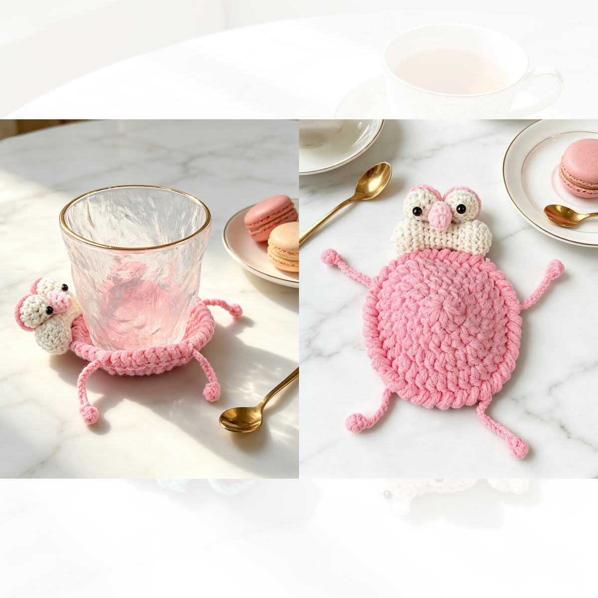 Handmade Crochet Peek-Up Mug Coaster – Cute Interactive Cup Mat