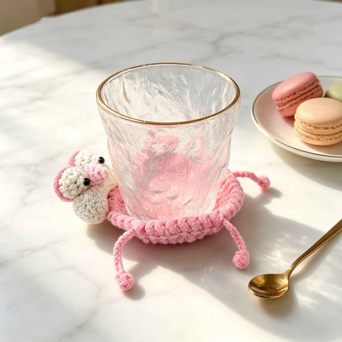 Handmade Crochet Peek-Up Mug Coaster – Cute Interactive Cup Mat
