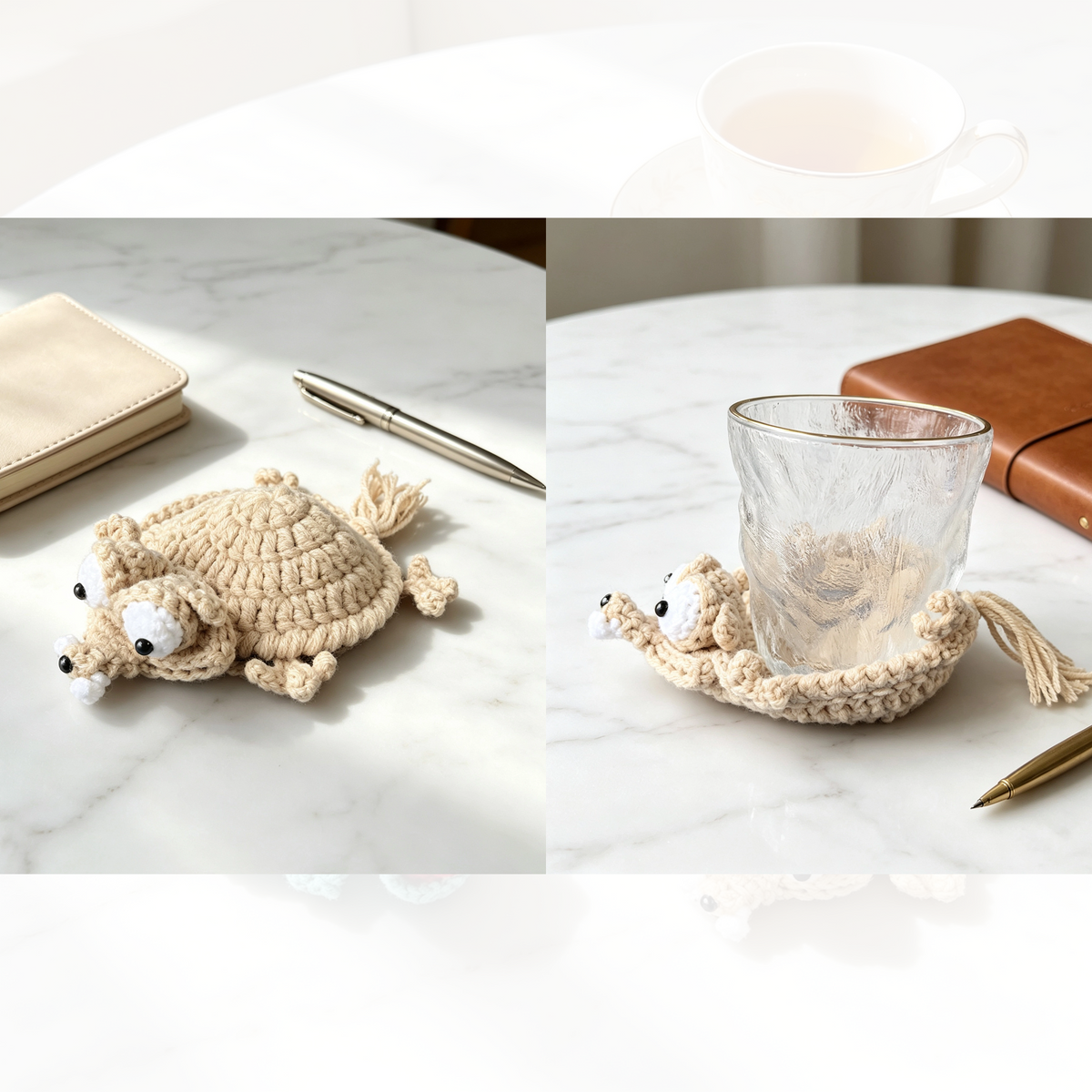Handmade Crochet Peek-Up Mug Coaster – Cute Interactive Cup Mat
